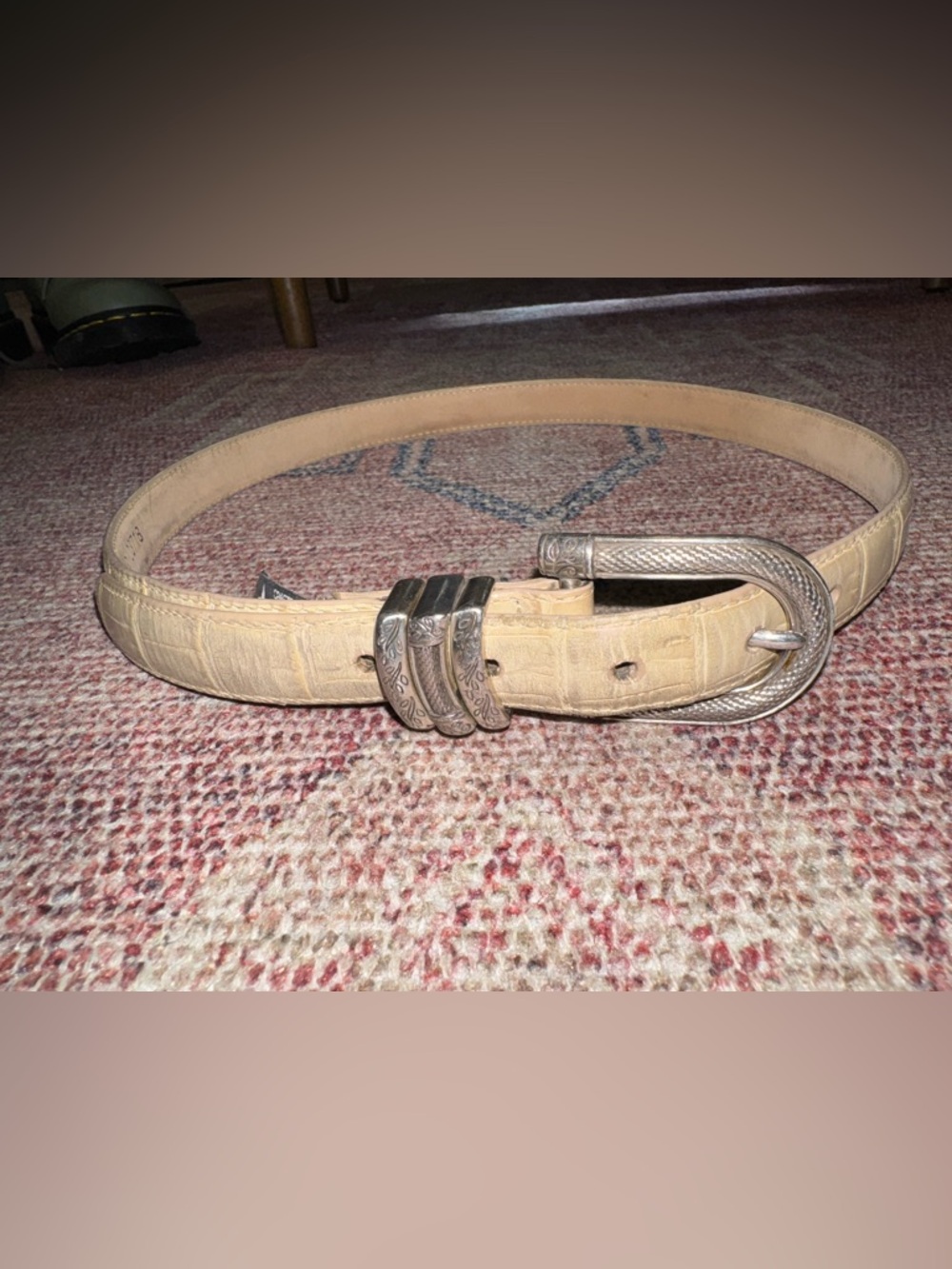 Brighton tan leather crocodile women’s belt w/ornate silver buckle sz 30